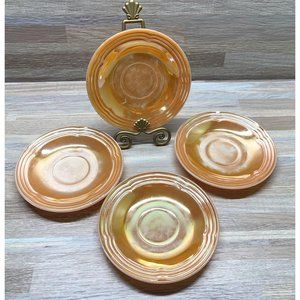 Vintage Fire King Iridescent 3 Bands Peach Lustre Saucers Lot of 4
